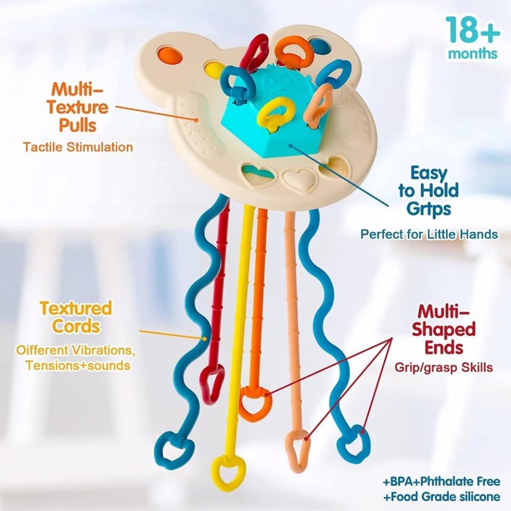 BABY TEETHER PULL STRING SENSORY RATTLE TOY