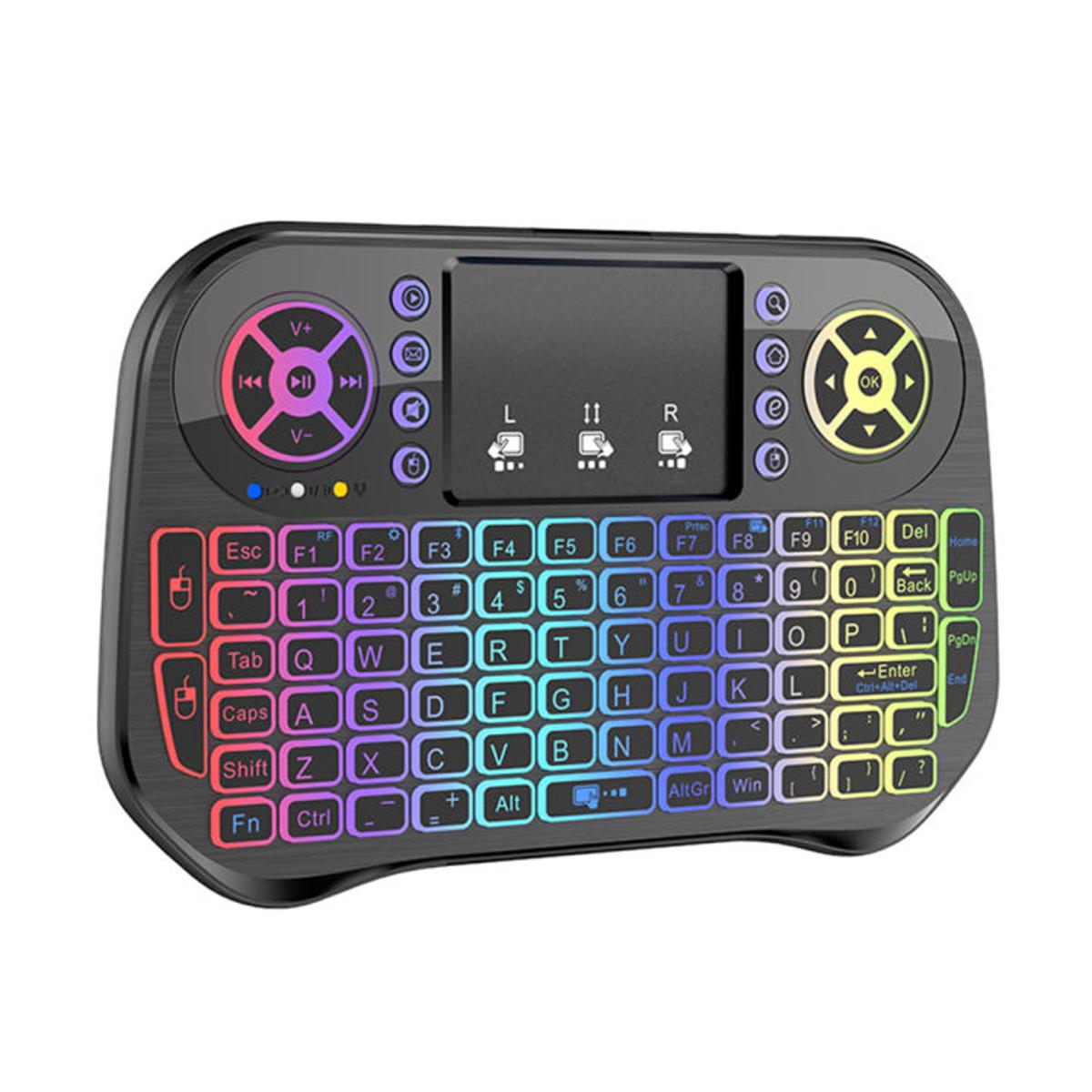 I10 MINI WIRELESS KEYBOARD + BLUETOOTH KEYBOARD WITH 7 COLOR BACKLIGHT - MINI KEYBOARD WITH RGB LIGHTS - 2.4G FLY AIR MOUSE TOUCHPAD FOR SMART LED TV/PC/ANDROID BOX/WINDOWS/MAC