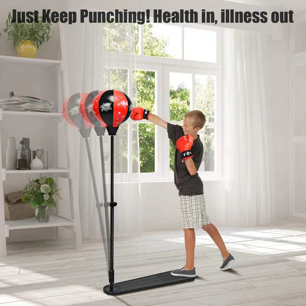 KIDS BOXING STAND GLOVES & PUMP (HEIGHT-ADJUSTABLE)