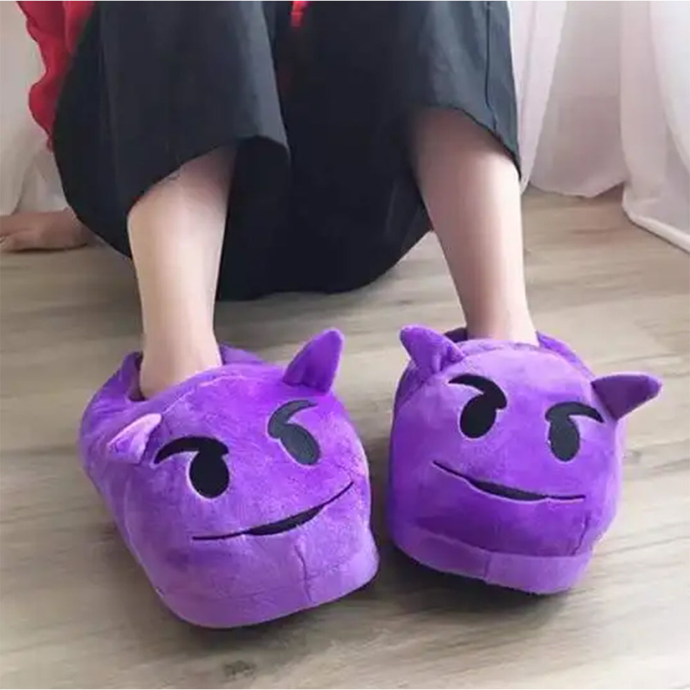 DEVIL EMOJI PLUSHY SLIPPERS