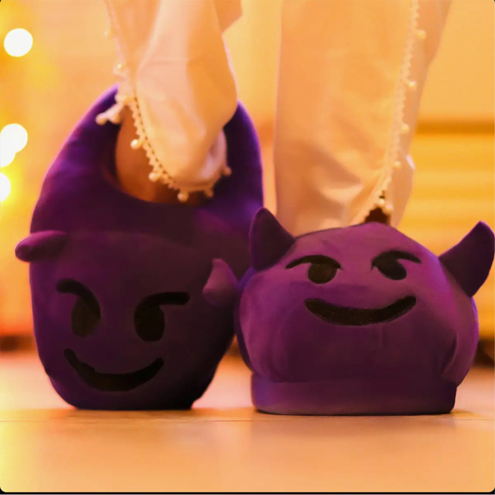 DEVIL EMOJI PLUSHY SLIPPERS