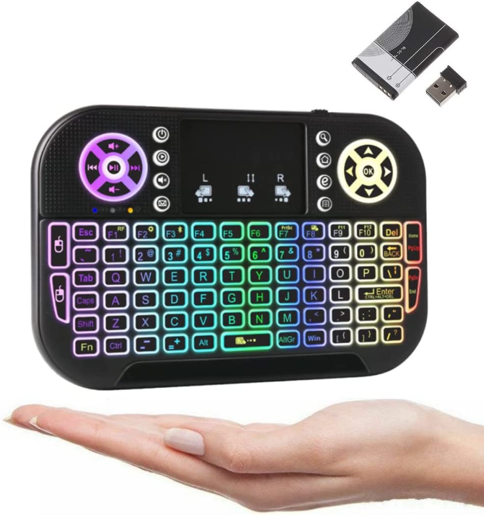 I10 MINI WIRELESS KEYBOARD + BLUETOOTH KEYBOARD WITH 7 COLOR BACKLIGHT - MINI KEYBOARD WITH RGB LIGHTS - 2.4G FLY AIR MOUSE TOUCHPAD FOR SMART LED TV/PC/ANDROID BOX/WINDOWS/MAC