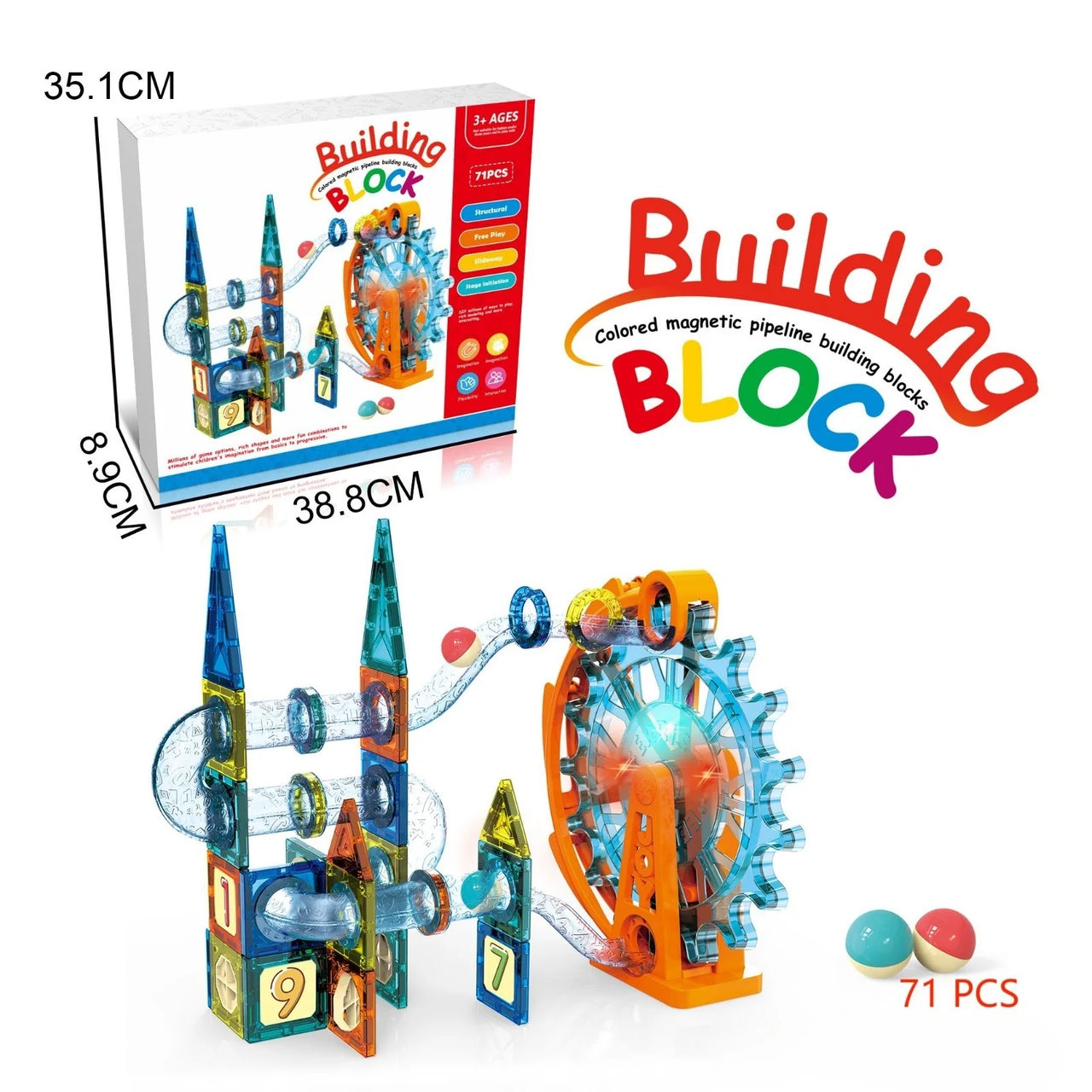 3D COLOURFUL MAGNETIC FERRIS WHEEL BUILDING BLOCK - 71PCS