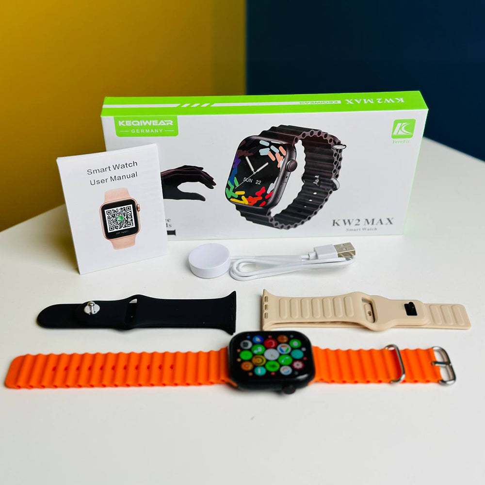 KW2 MAX SMART WATCH WITH 3 PAIRS OF STRAPS