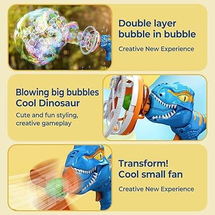 ELECTRIC DINOSAUR DOUBLE BUBBLE MACHINE GUN