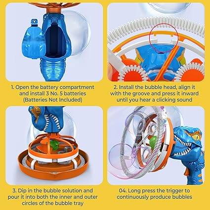 ELECTRIC DINOSAUR DOUBLE BUBBLE MACHINE GUN