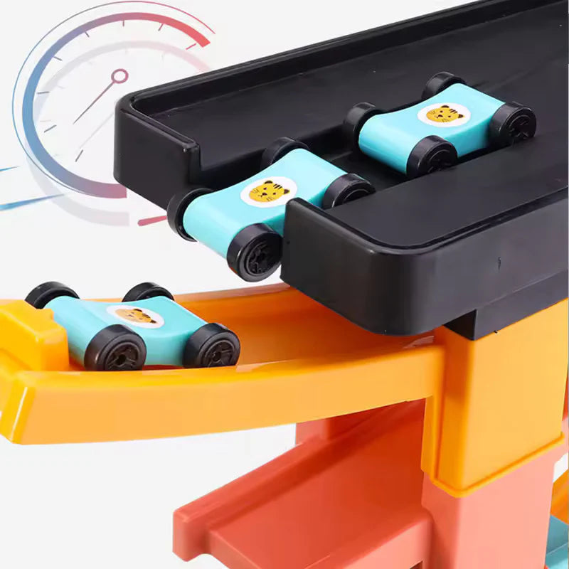 THE GLIDING RAIL CAR 6-LAYER TRACK BUILDING BLOCK TOY