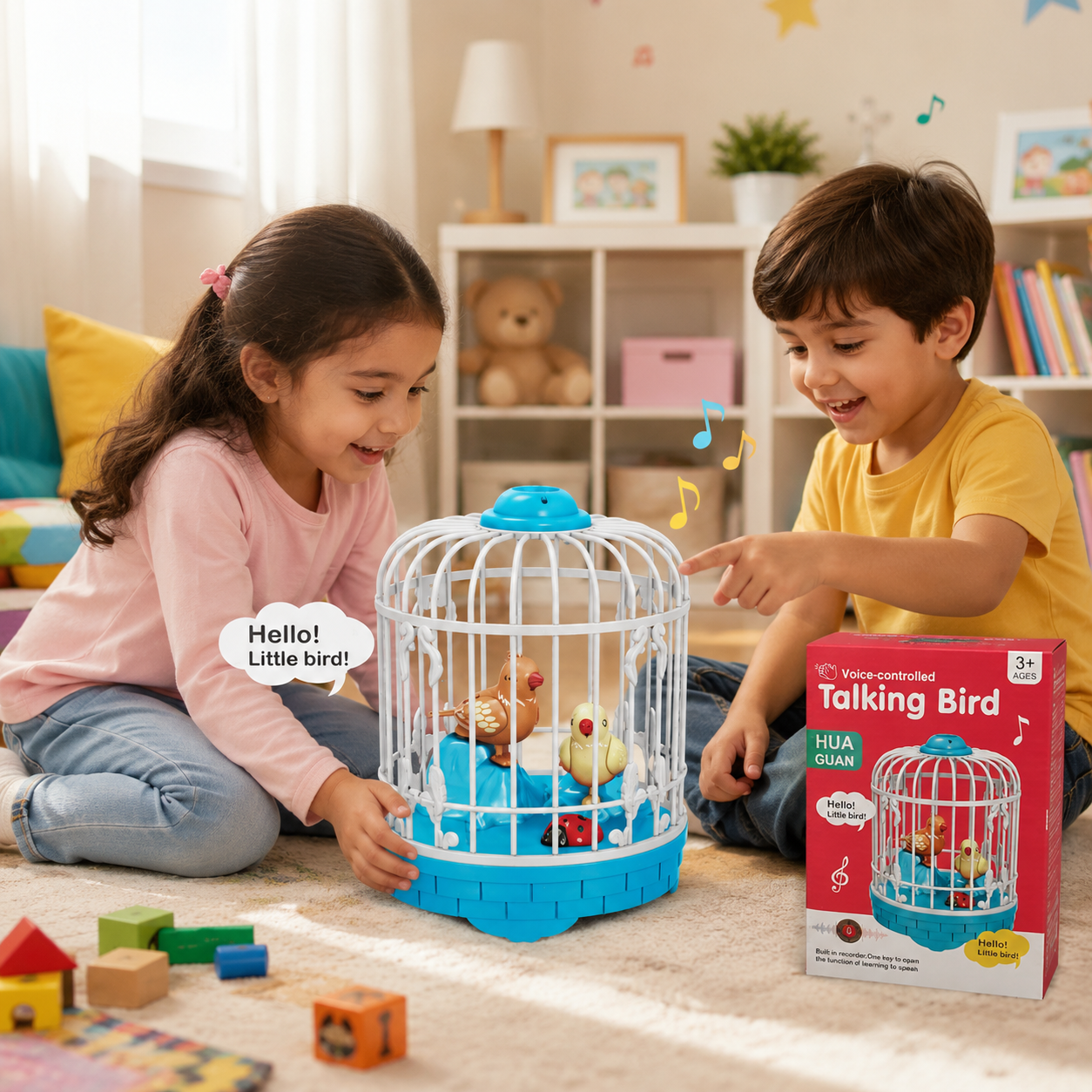TALKING BIRD VOICE-CONTROL TOY CAGE