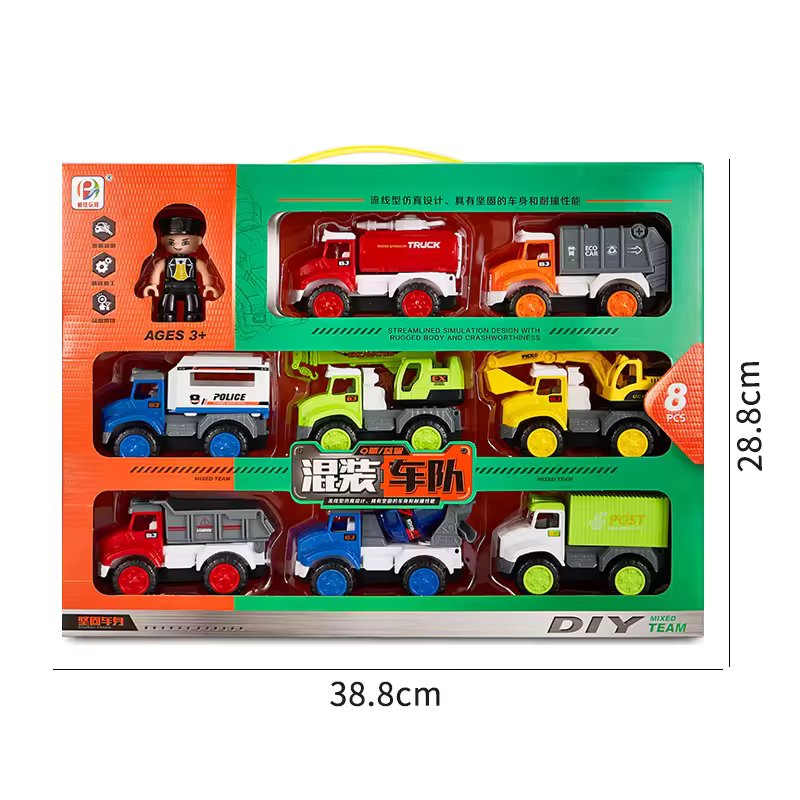 MIXED CONSTRUCTION INERTIA POWERED MINI TRUCK - 8PCS