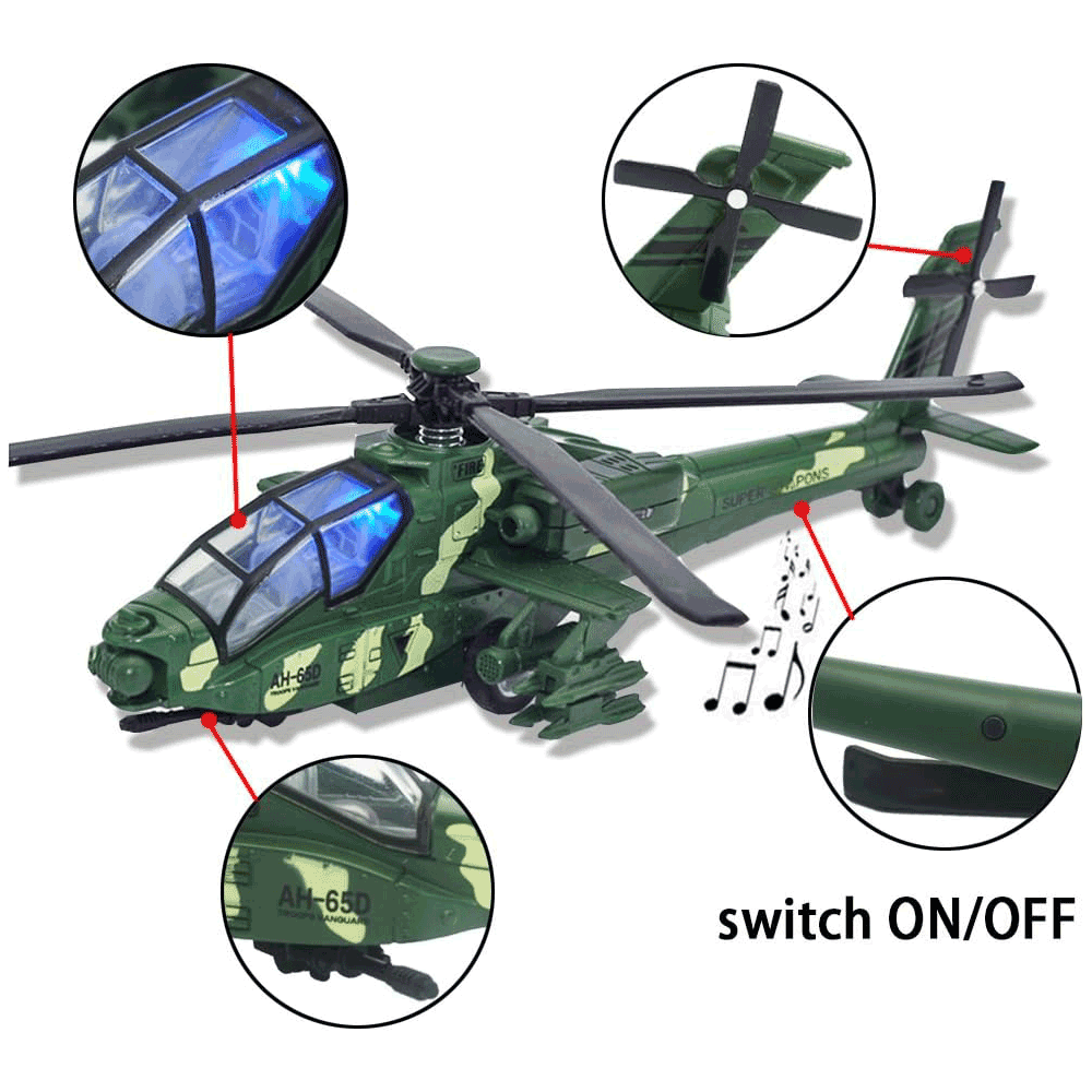 METAL ARMY FIGHTER HELICOPTER WITH LIGHTS & MUSIC