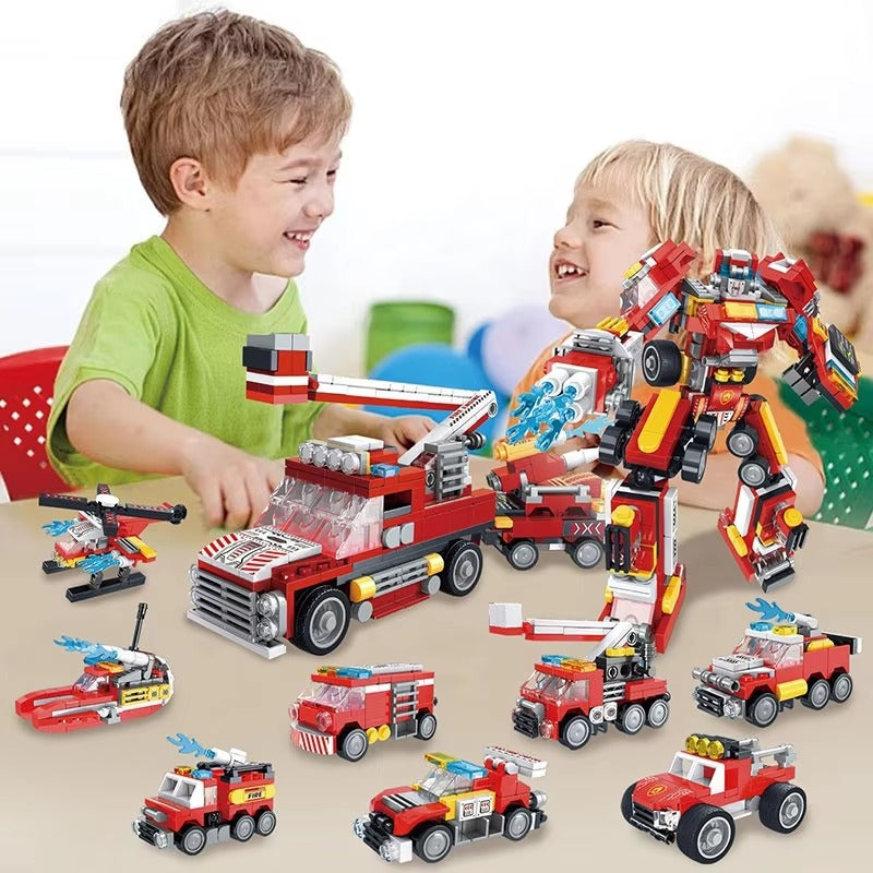 8 IN 2 DIY FIRE ROBOT TRUCK BUILDING BLOCKS