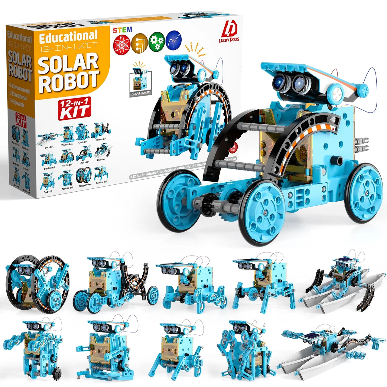12 IN 1 LUCKY DOUG SOLAR ROBOT KITS FOR KIDS