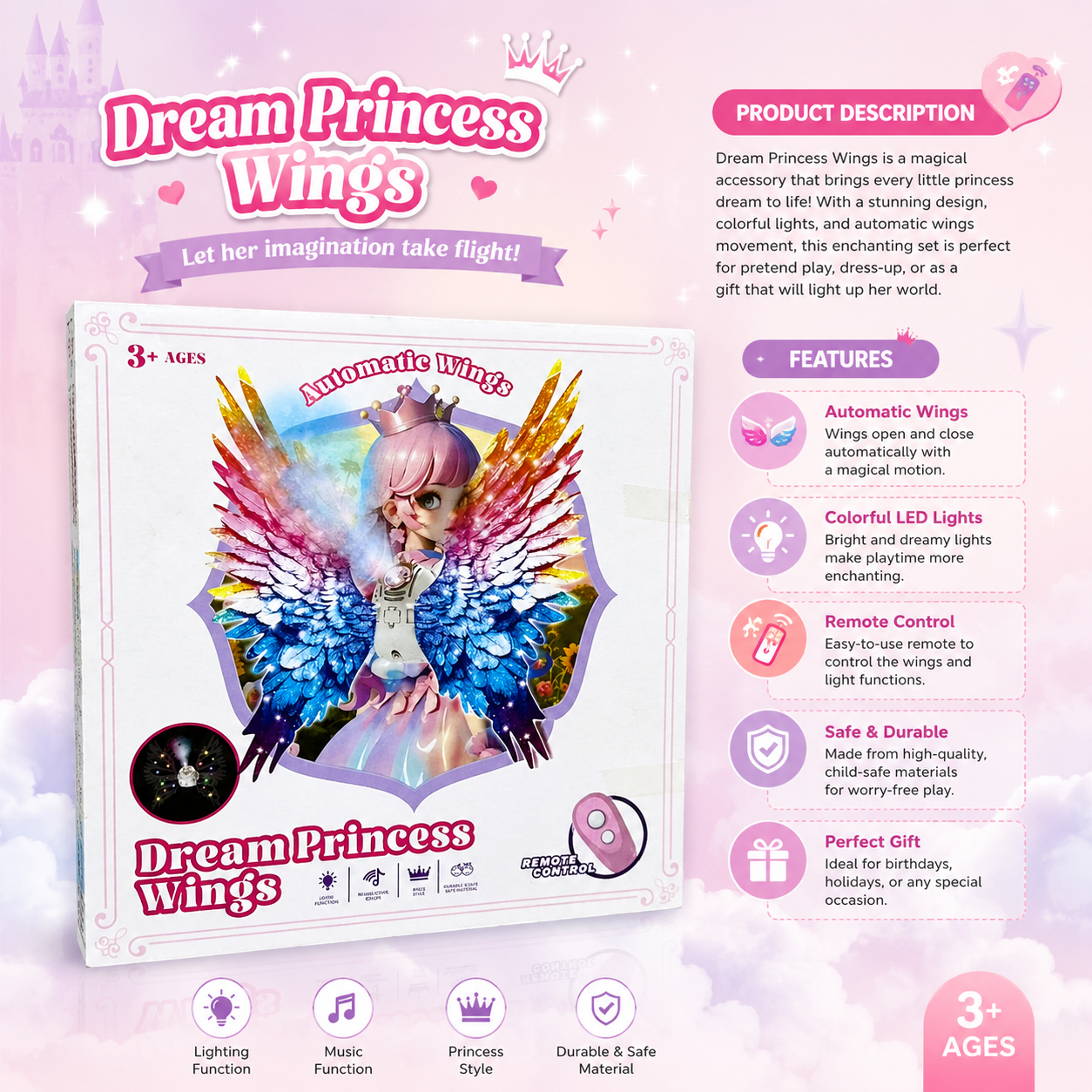 DREAM PRINCESS WINGS WITH SMOKE & REMOTE CHARGEABLE