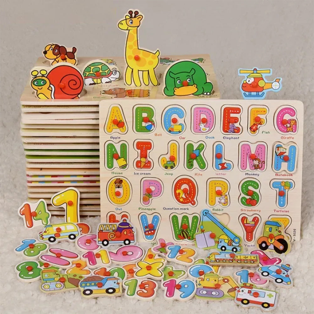 WOODEN CAPITAL ALPHABETS TRACING PUZZLE PIN BOARD