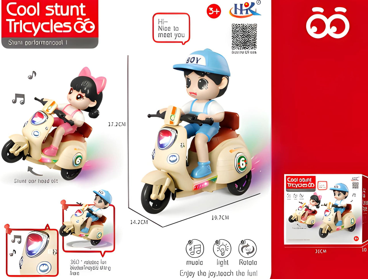 ELECTRIC COOL STUNT TRICYCLE TOY 360° ROTATION, MUSIC, AND LIGHTS ( PACK OF 1 )