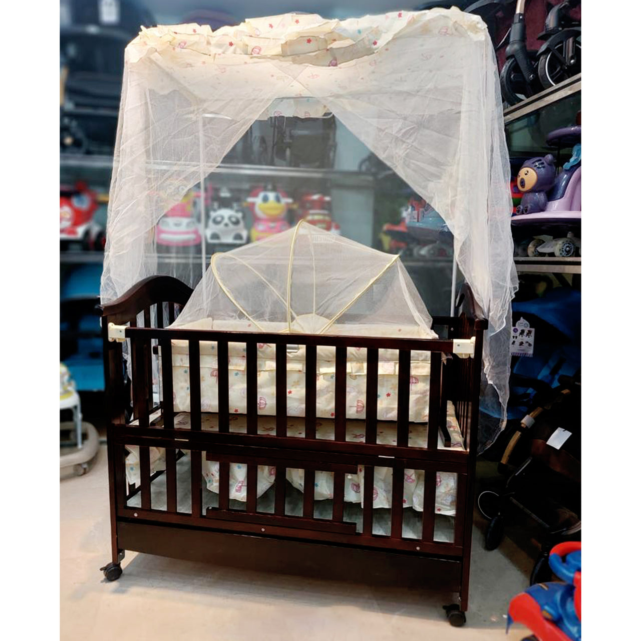 BABY WOODEN BED & SWING - IMPORTED - CHOCLATE BROWN