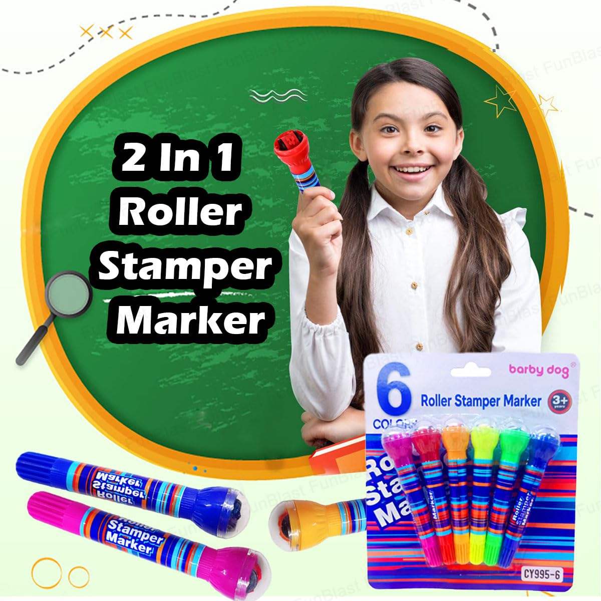 FUNBLAST 2 IN 1 ROLLER STAMPER MARKER FOR KIDS