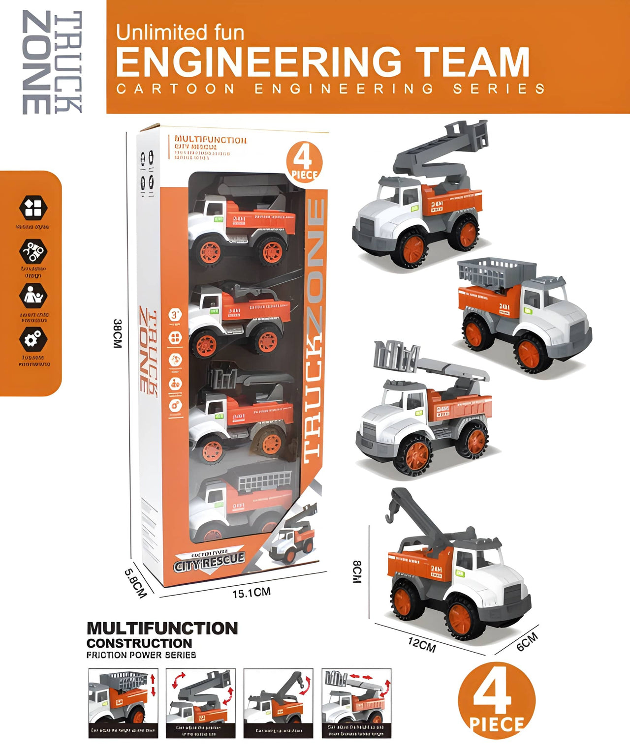 ENGINEERING MINI PULL BACK TRUCK PACK OF 4