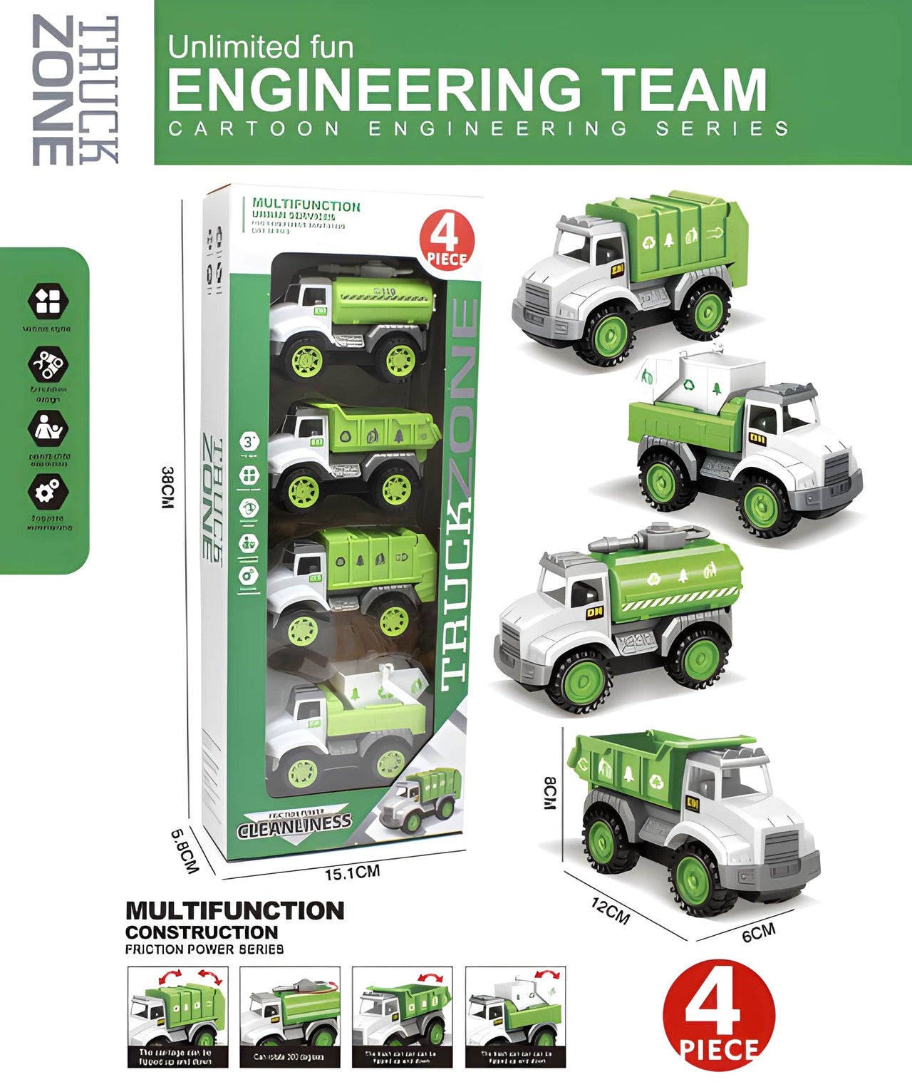 ENGINEERING MINI PULL BACK TRUCK PACK OF 4