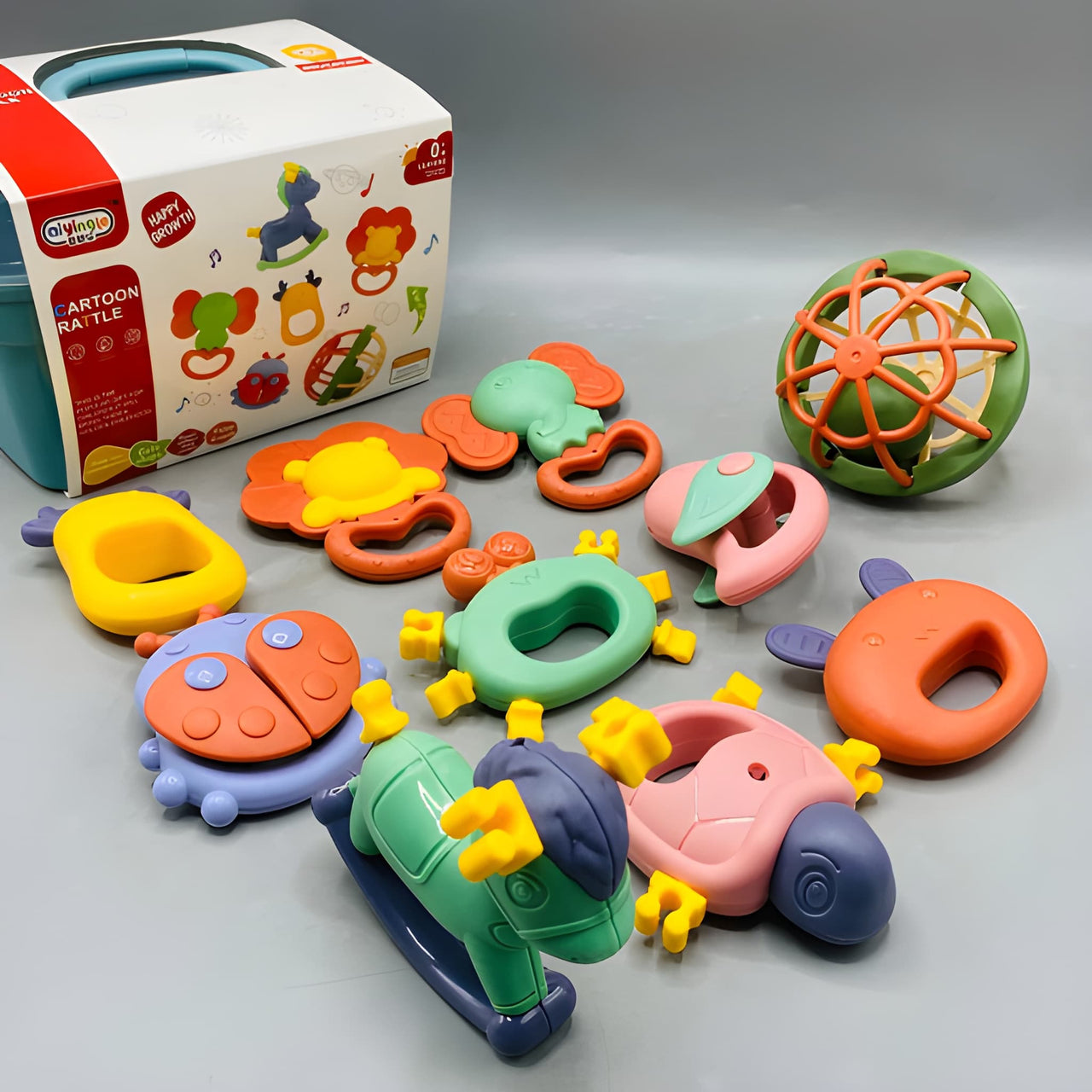 10 PIECES BABY SILICONE RATTEL SET GIFT WITH BOX