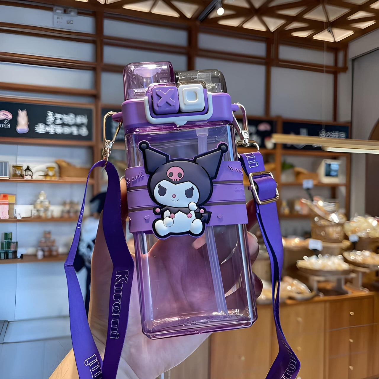 KUROMI PURPLE KIDS WATER BOTTLE WITH STRAP
