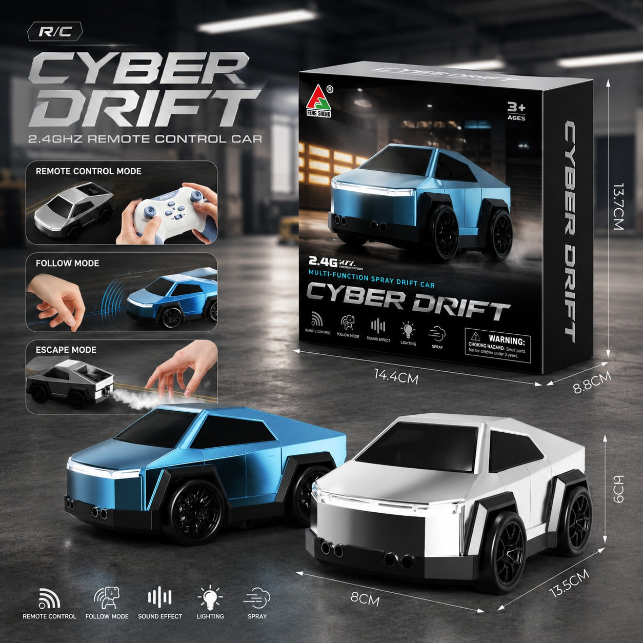 RC DRIFT CAR SET - 2.4GHZ MINI RACING CARS WITH LED LIGHTS & SMOKE FUNCTION
