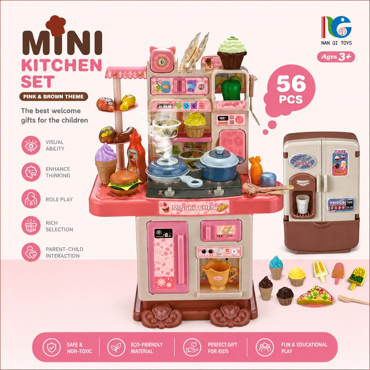 MINI KITCHEN SET WITH FRIDGE BATTERY OPERATED FOR KIDS ( 56 PCS )