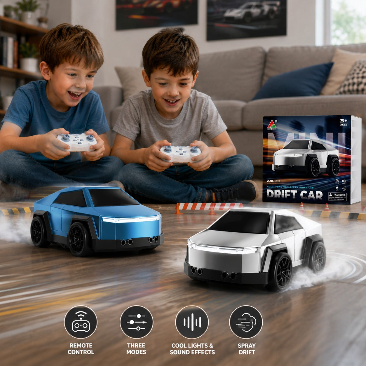RC DRIFT CAR SET - 2.4GHZ MINI RACING CARS WITH LED LIGHTS & SMOKE FUNCTION