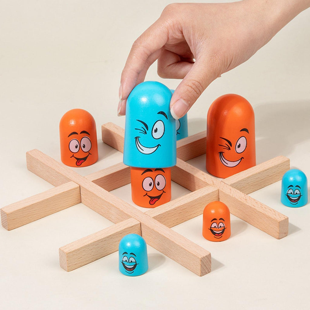 WOODEN EMOJI TIC TAC TOE TACHE BOARD GAME