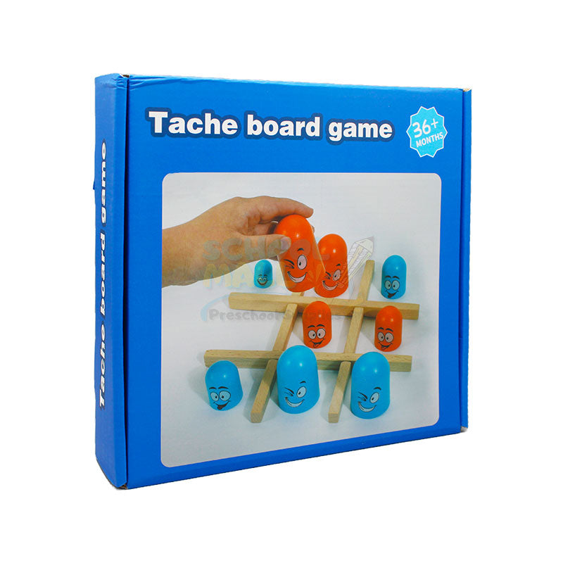 WOODEN EMOJI TIC TAC TOE TACHE BOARD GAME