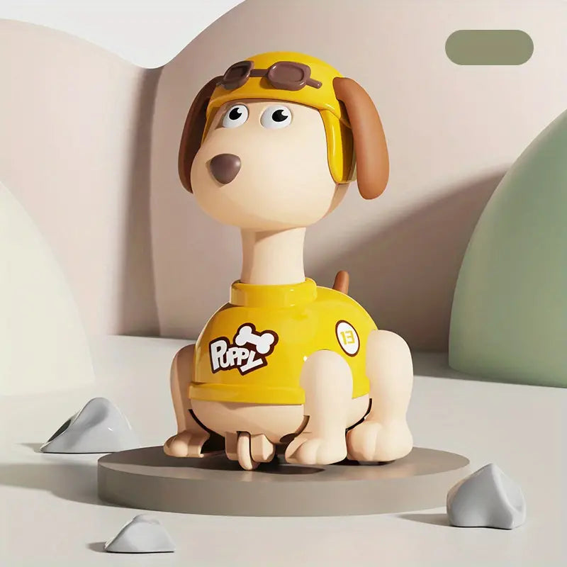 DOG WEARING HAT PRESSING TOY CAR