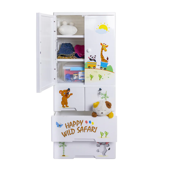 KIDS & BABIES STORAGE HOME BOX WITH HANGING & SHELVES - 3 DRAWERS - SAFARI WHITE