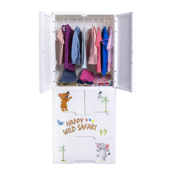 KIDS & BABIES STORAGE HOME BOX WITH HANGING & SHELVES - 3 DRAWERS - SAFARI WHITE