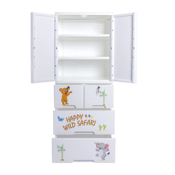 KIDS & BABIES STORAGE HOME BOX WITH HANGING & SHELVES - 3 DRAWERS - SAFARI WHITE