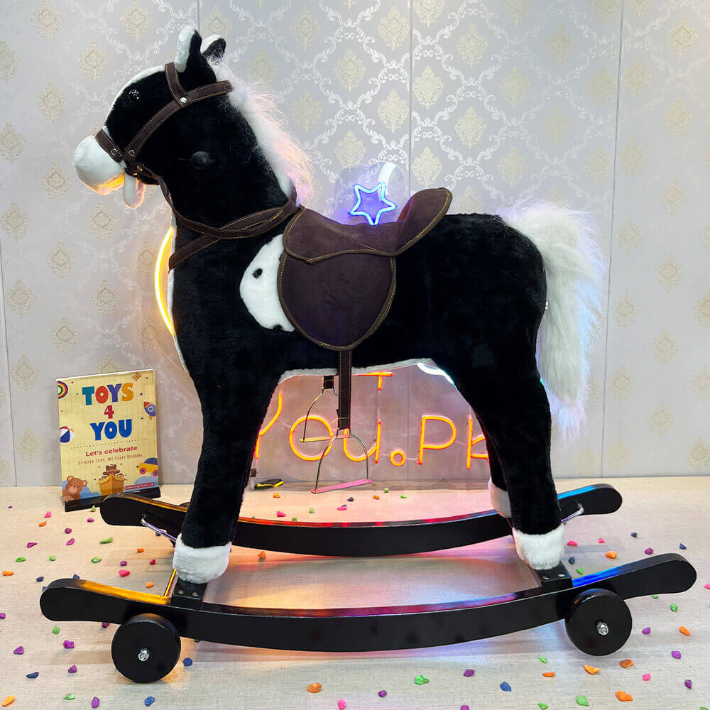 KIDS LARGE ROCKING HORSE WITH WHEEL LIGHTS & MUSIC