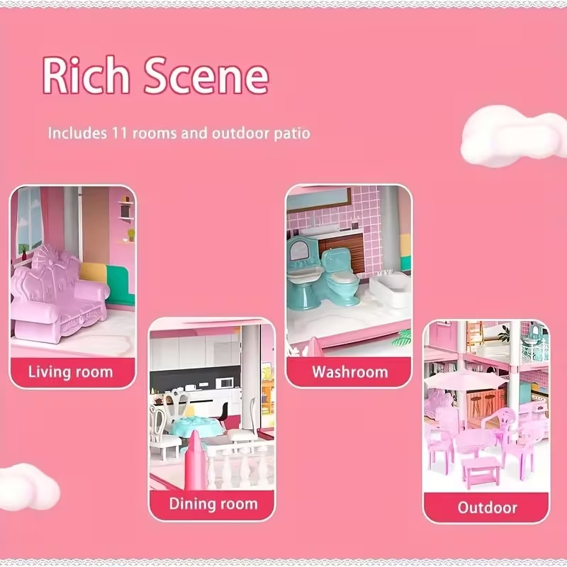 GRAND PRINCESS DOLL HOUSE MANSION – 3-STOREY PLAY HOUSE WITH FURNITURE