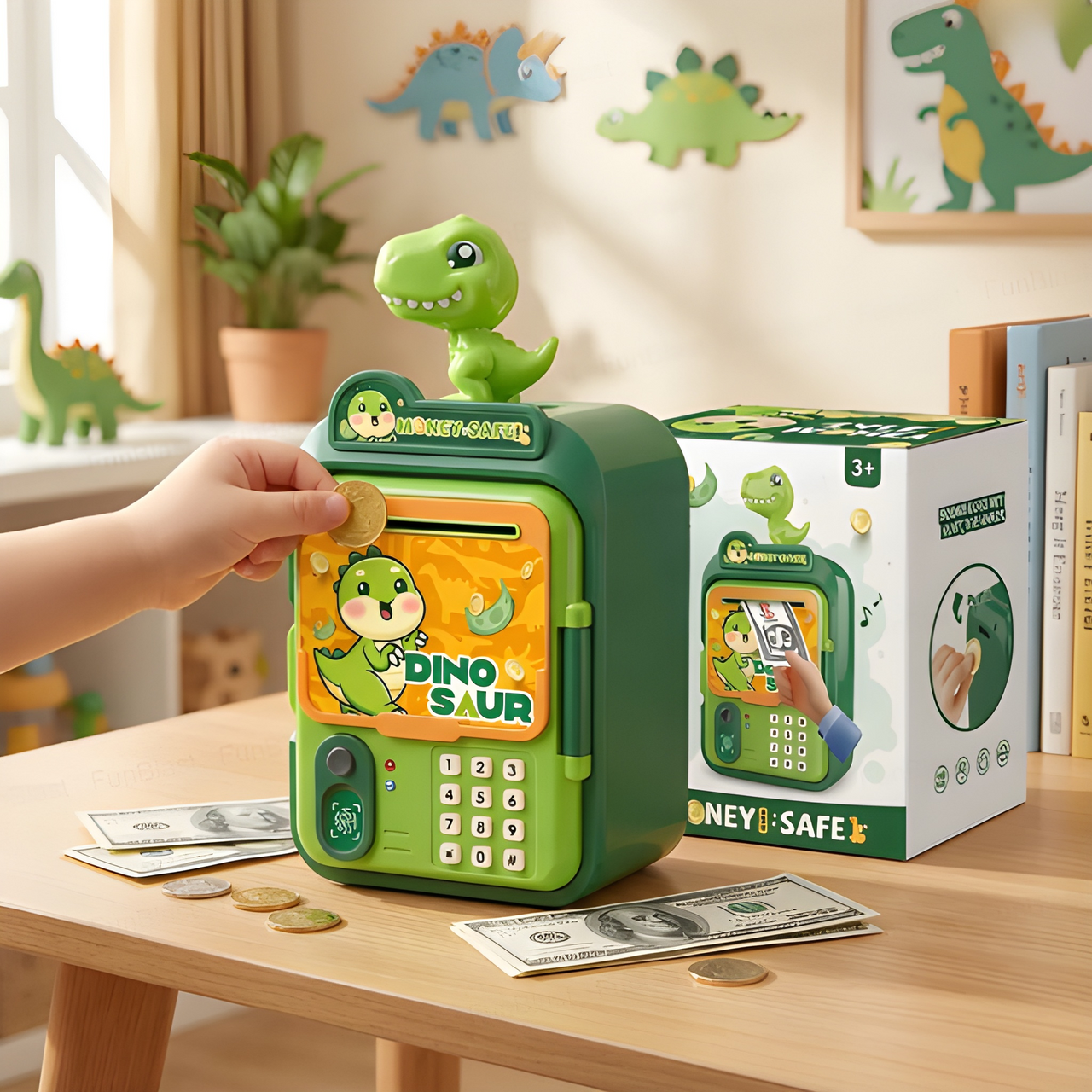 INTERACTIVE DINOSAUR MONEY SAFE WITH FINGERPRINT LOCK
