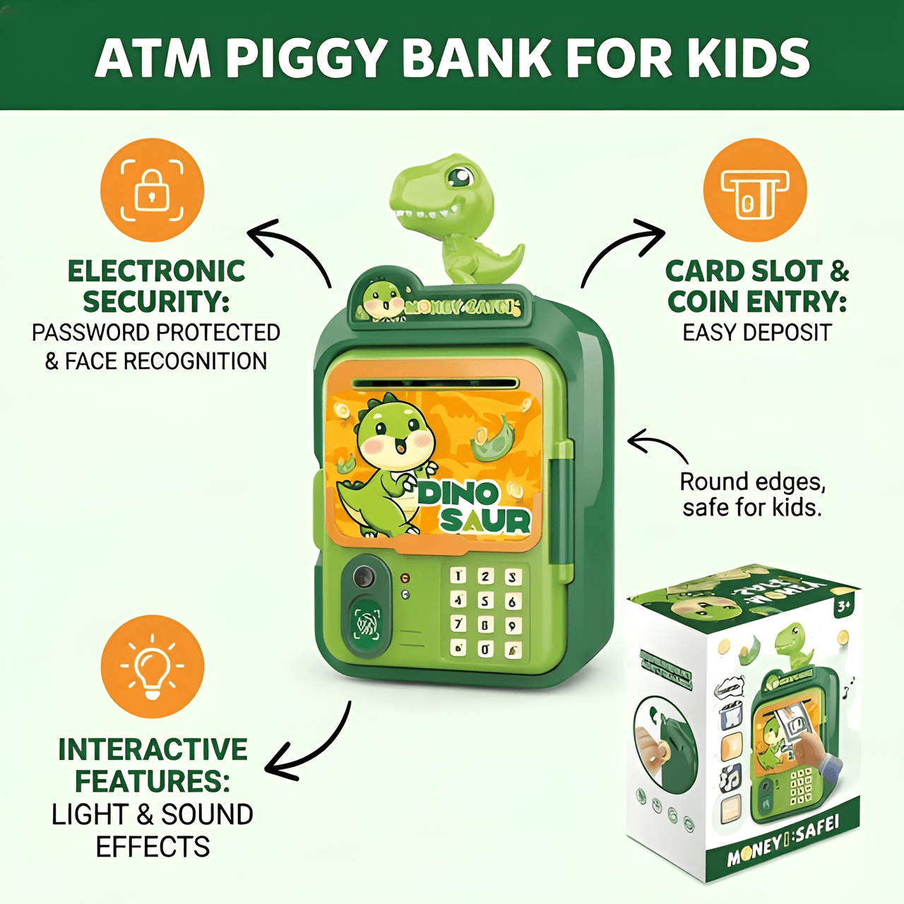 INTERACTIVE DINOSAUR MONEY SAFE WITH FINGERPRINT LOCK