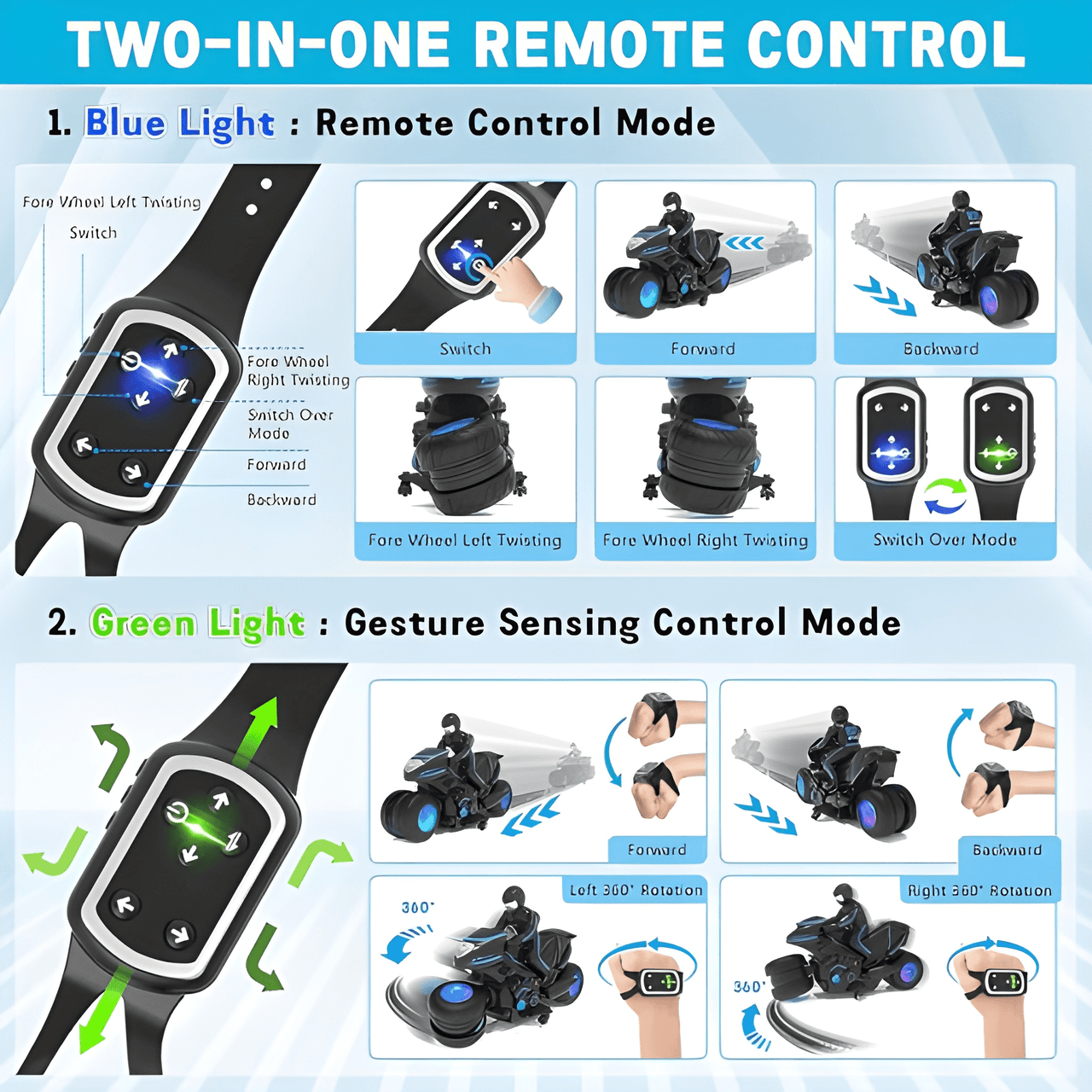 REMOTE CONTROL STUNT BIKE WITH WATCH FOR KIDS