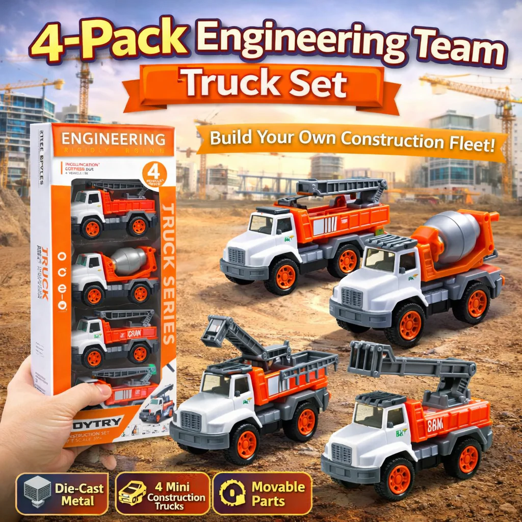 4-PIECE ENGINEERING CONSTRUCTION TRUCK SET – DIECAST MINI FLEET