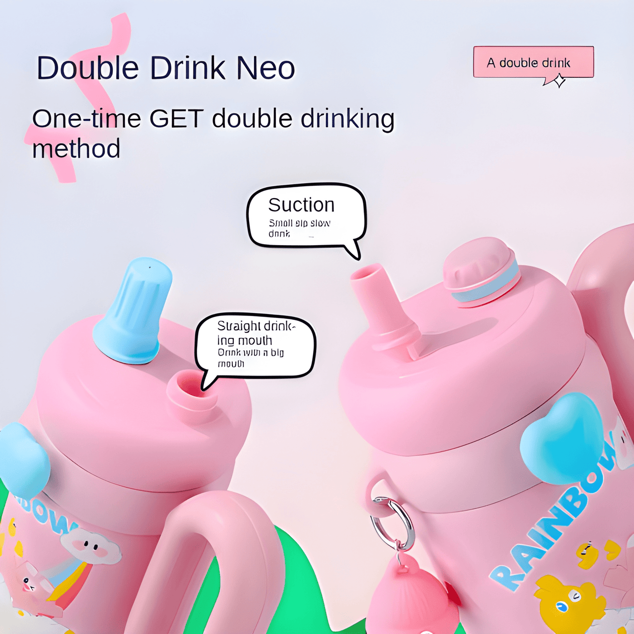 RAINBOW KIDS SIPPER BOTTLE WITH HANDLE & STRAW