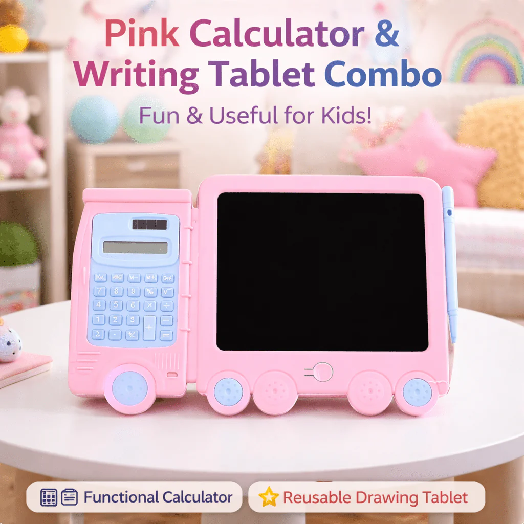 KIDS CALCULATOR & WRITING TABLET COMBO – 2-IN-1 LEARNING DRAWING PAD WITH STYLUS