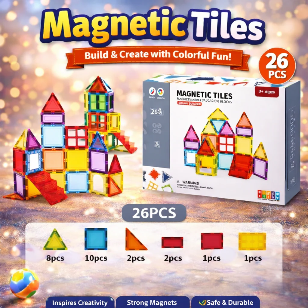 MAGNETIC TILES BUILDING SET – 26 PCS CREATIVE CONSTRUCTION KIT