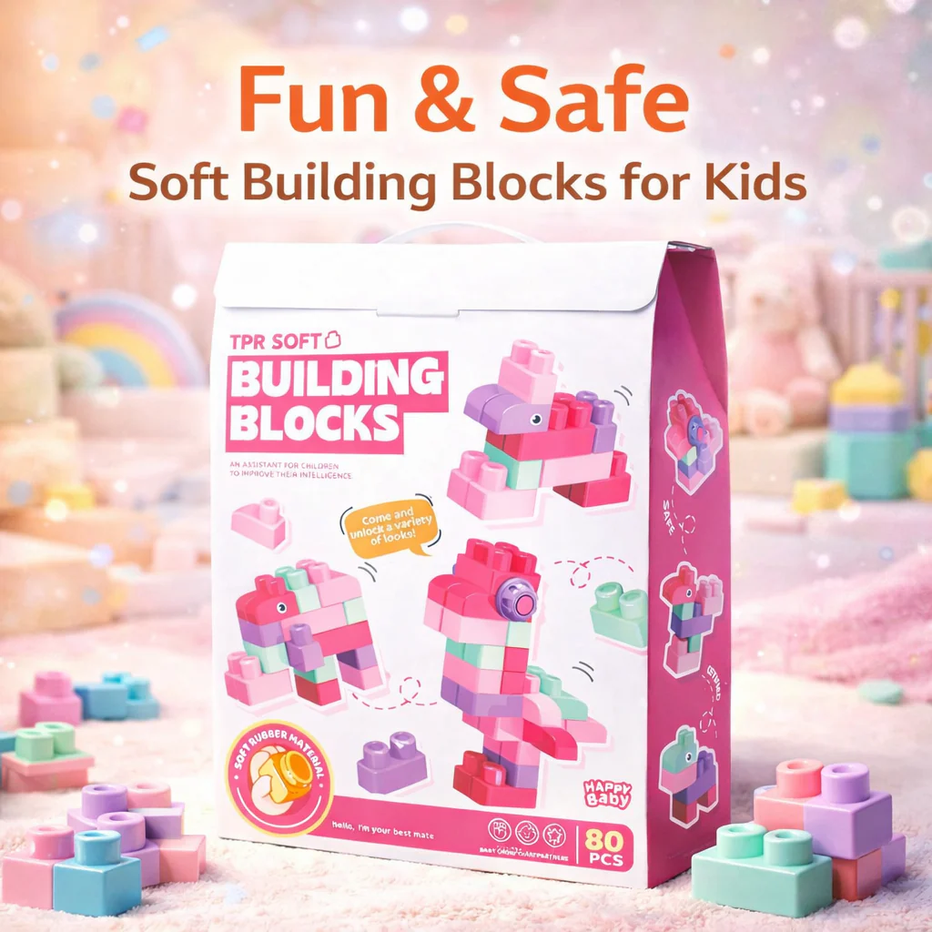 80 PCS SOFT RUBBER BUILDING BLOCKS SET – CREATIVE LEARNING BLOCKS