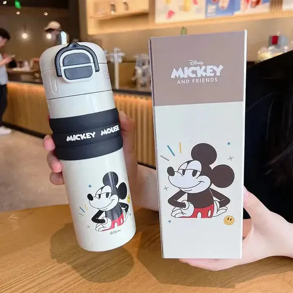CARTOON CHARACTER KIDS WATER BOTTLE WITH STRAW STRAP