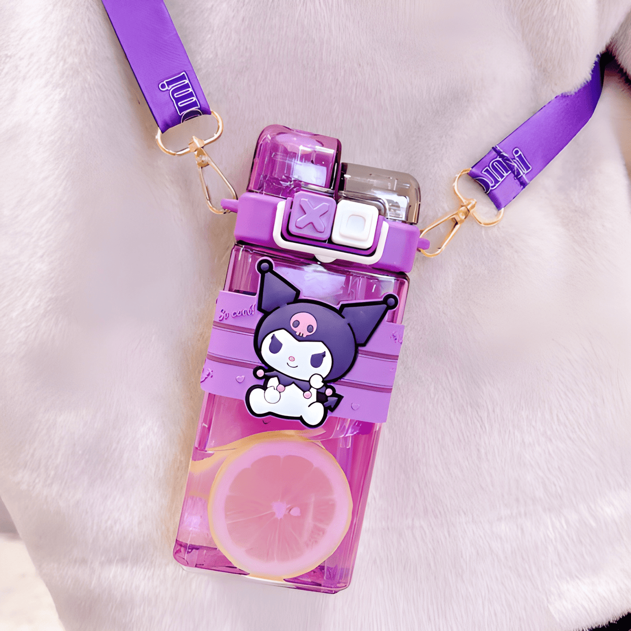 KUROMI PURPLE KIDS WATER BOTTLE WITH STRAP