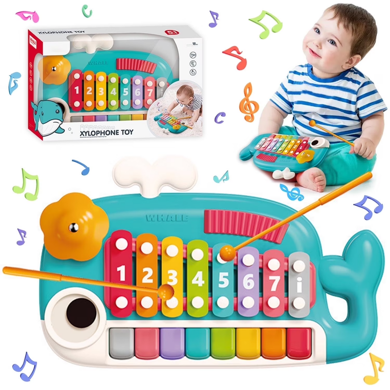 2 IN 1 BABY WHALE PIANO & XYLOPHONE