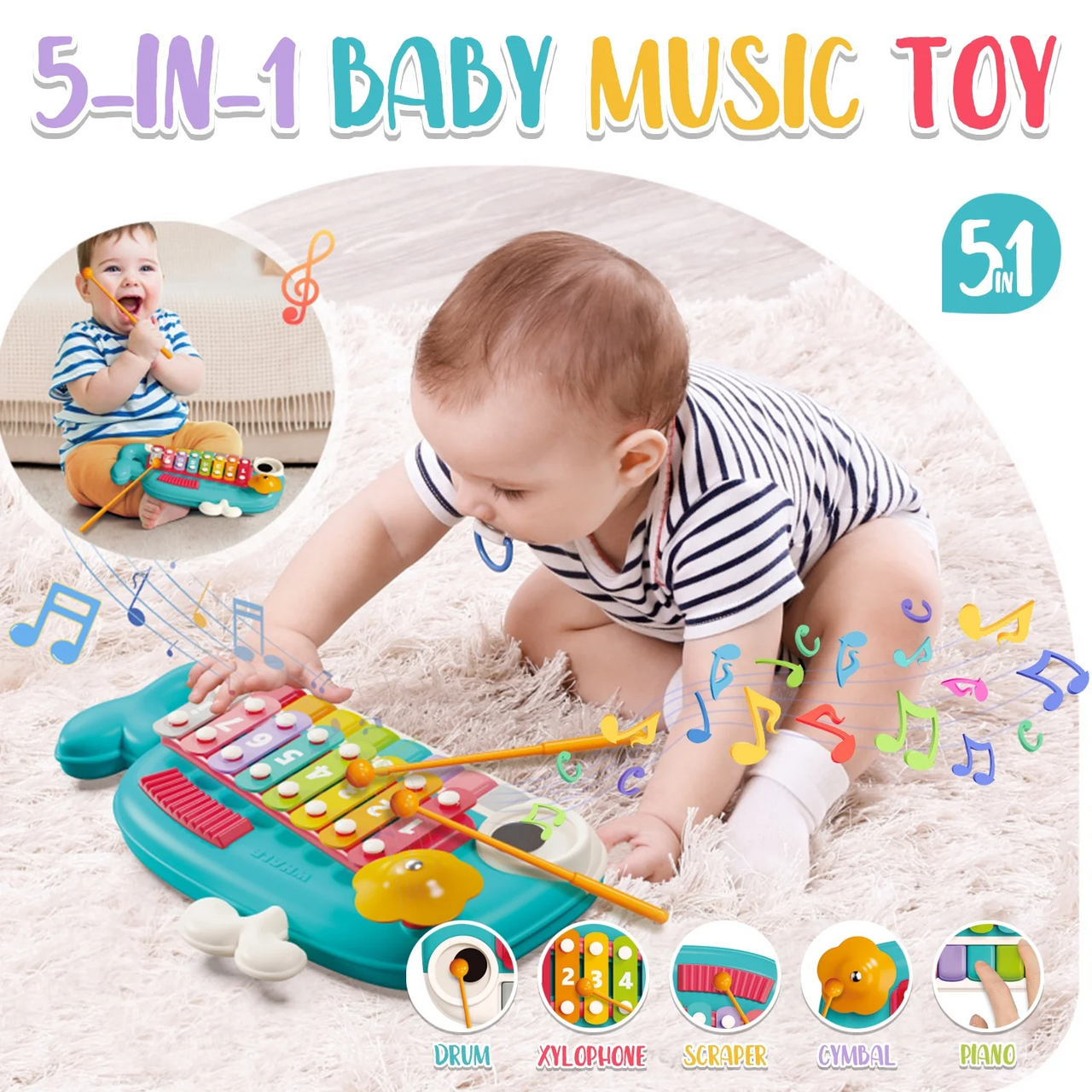 2 IN 1 BABY WHALE PIANO & XYLOPHONE