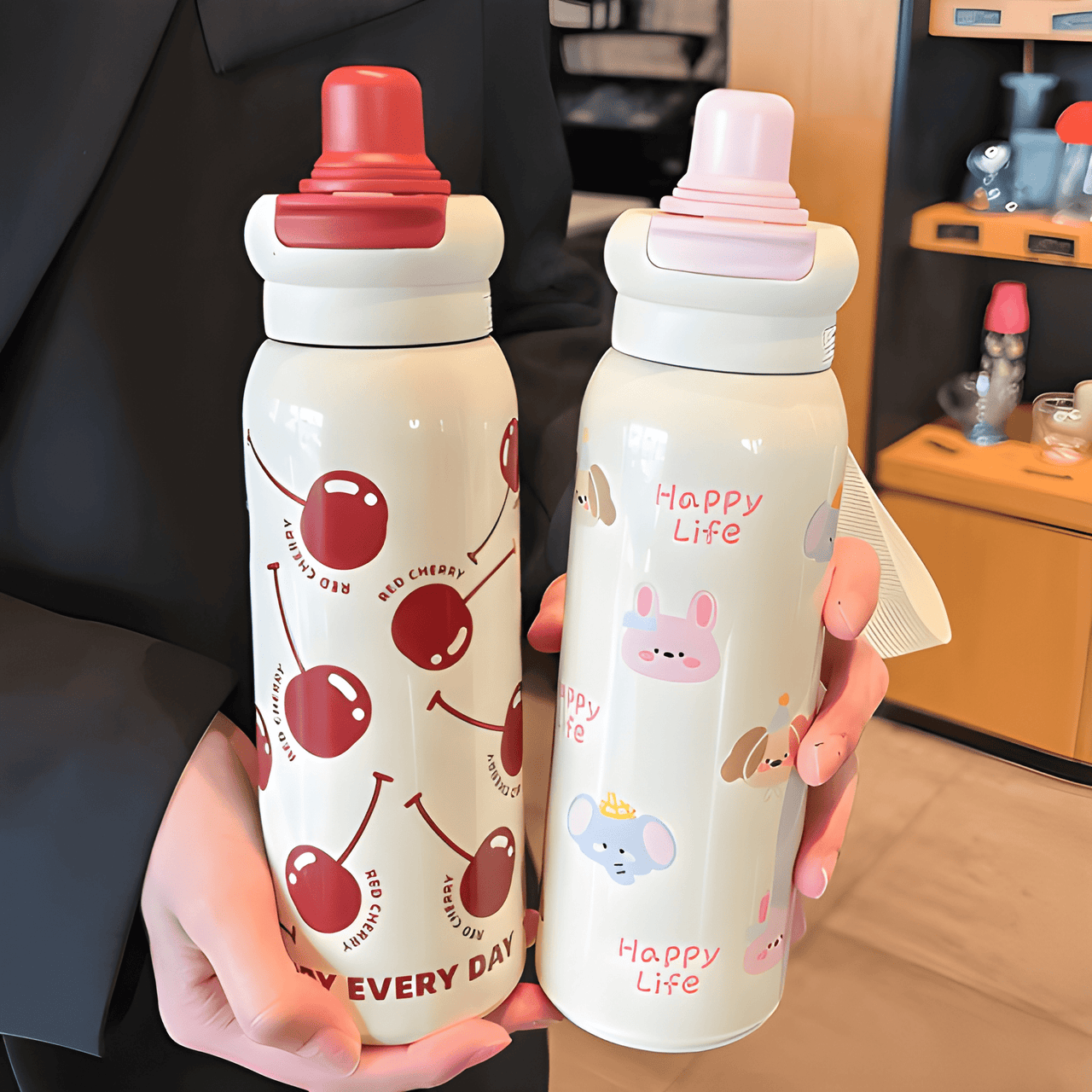 CUTE CARTOON INSULATED WATER BOTTLE FOR KIDS AND ADULTS ( PACK OF 1 )