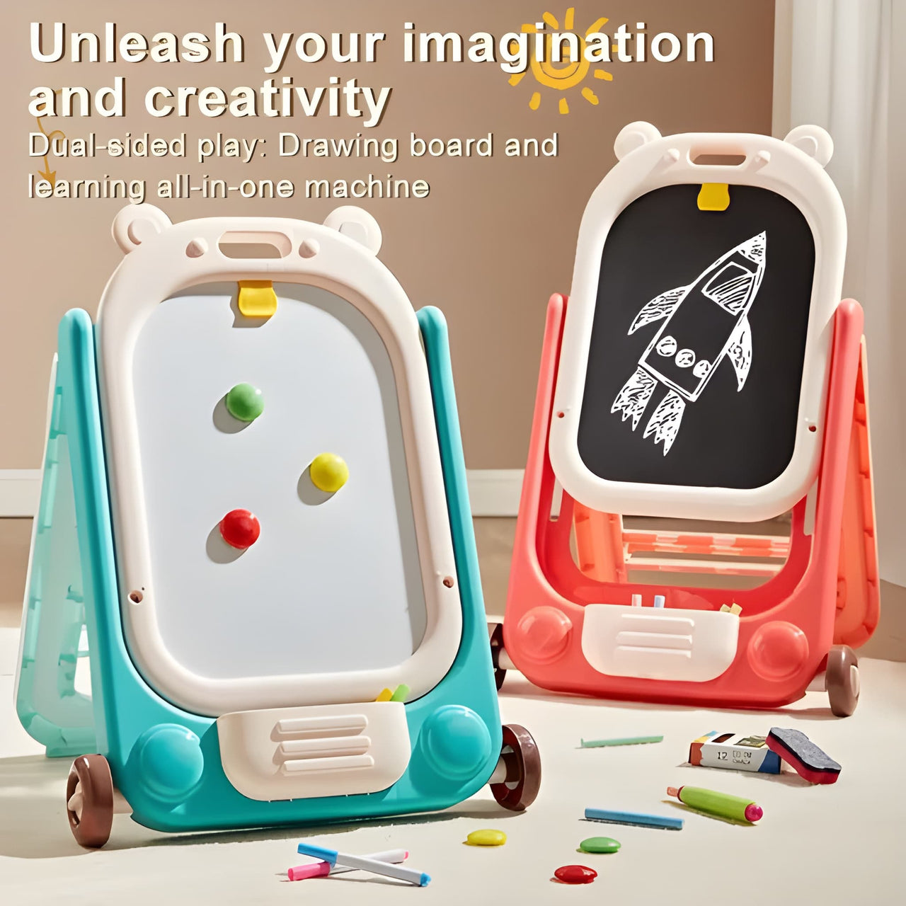 ADORABLE BEAR DOUBLE-SIDED KIDS EASEL DRAWING BOARD